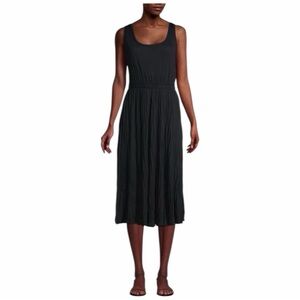 Vince Black Pleated Midi Dress Size XS Scoop Neck Elastic Waist Minimalist